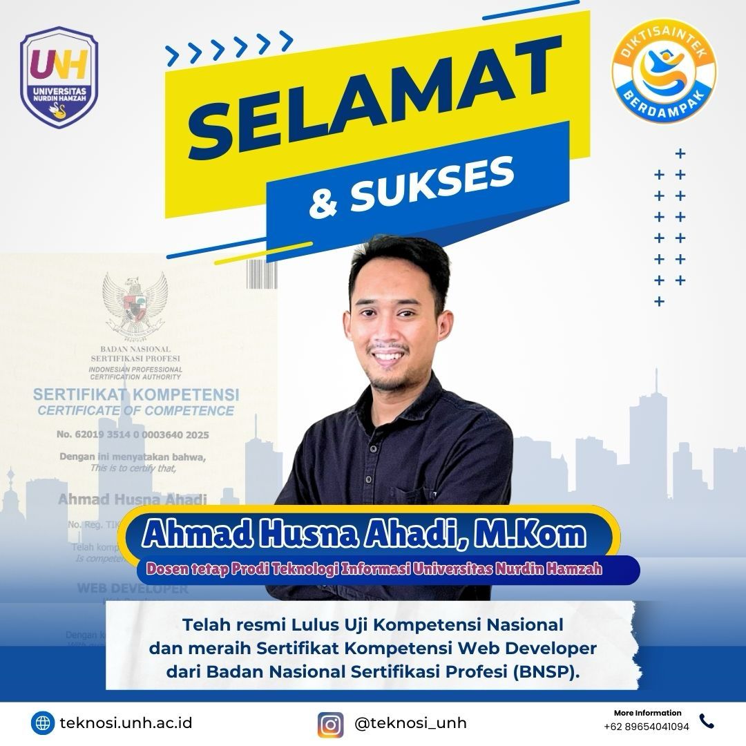 Dosen prodi teknosi UNH Lulus Uji Kompetensi Nasional (BNSP) Web Developer 